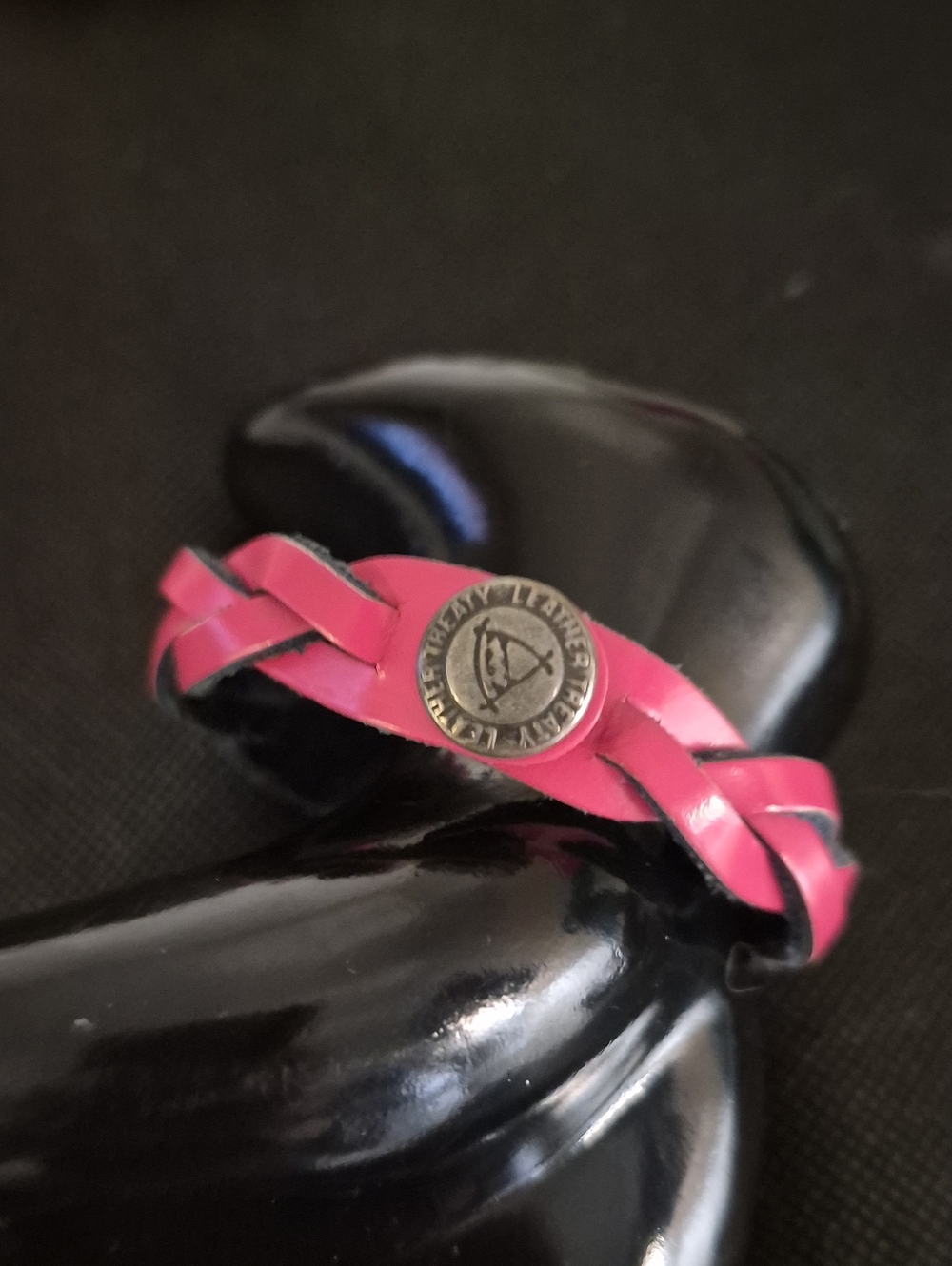 Leather Treaty Pink Braided Genuine Leather Snap Custom Stud Bracelet